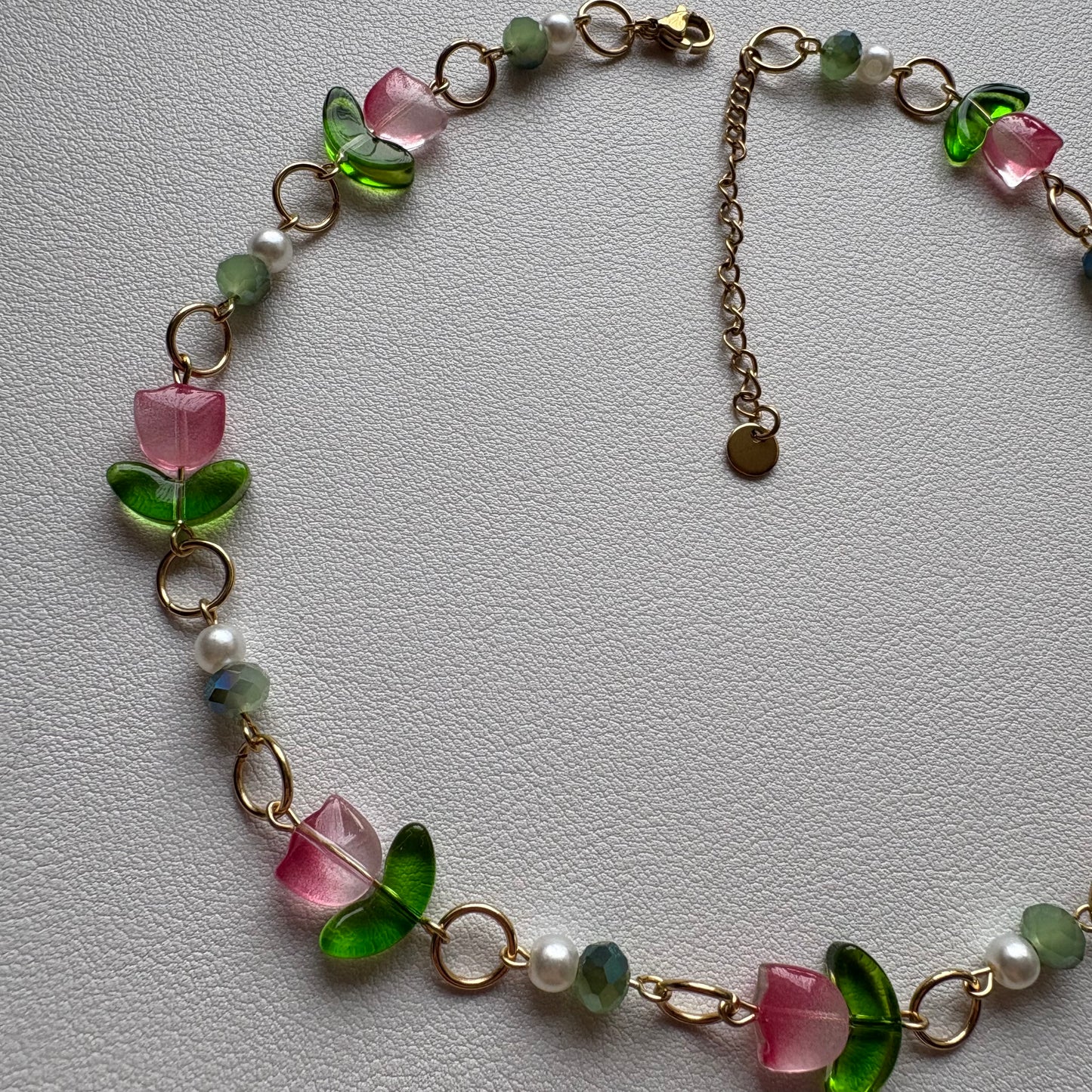 pink tulip choker- gold