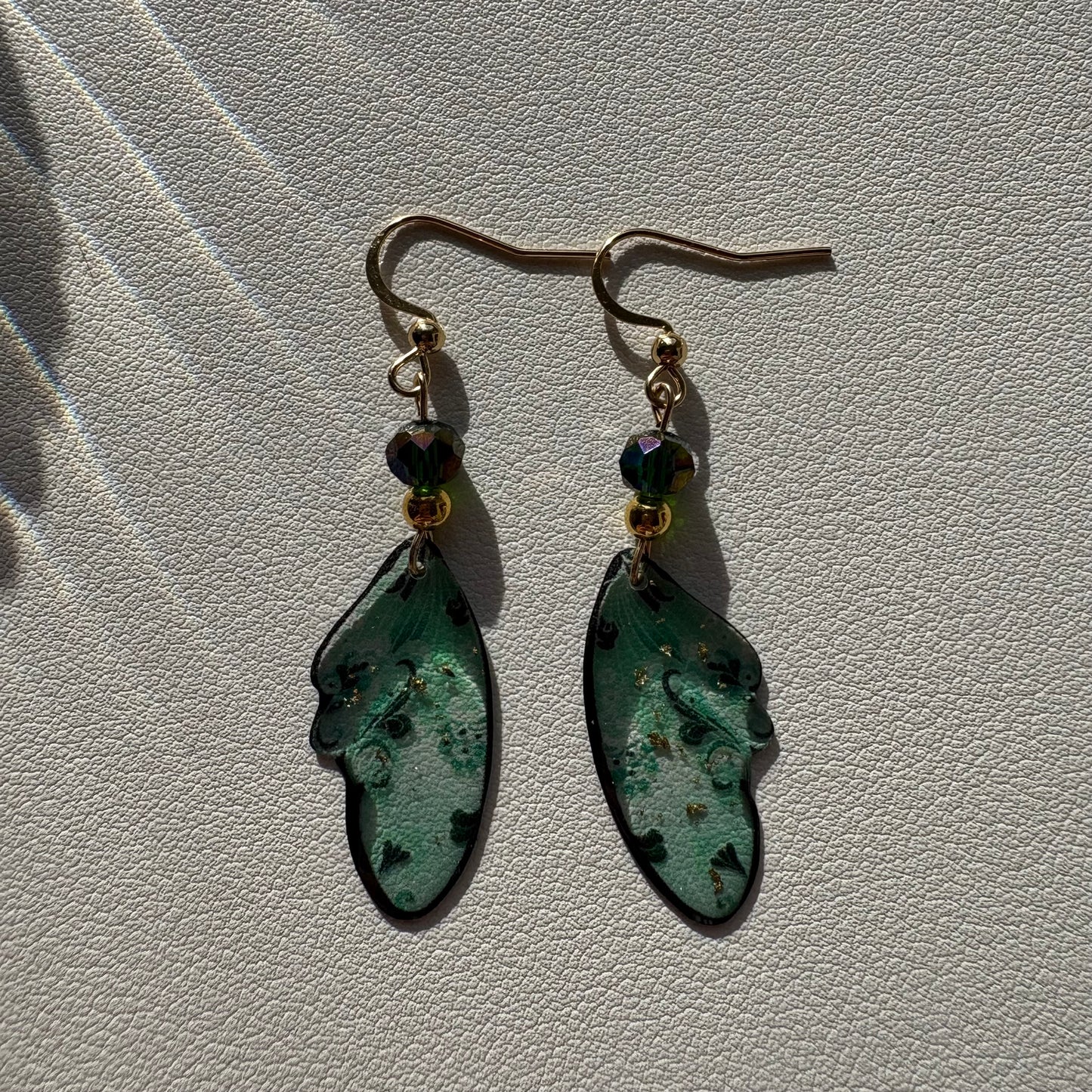 dark green butterfly wing earrings