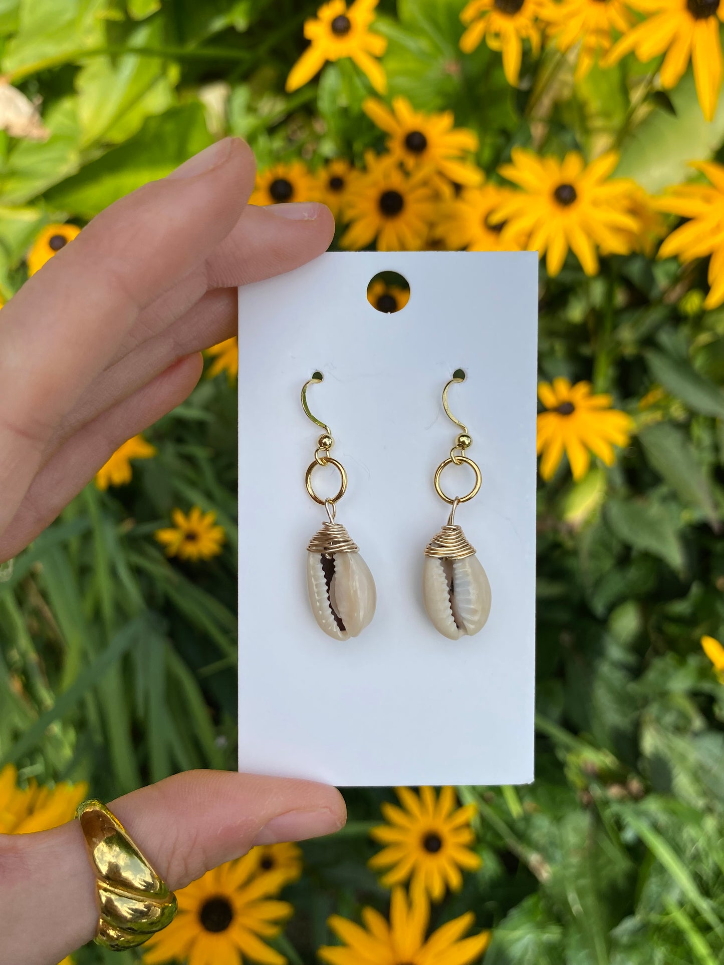 dainty gold shell earrings