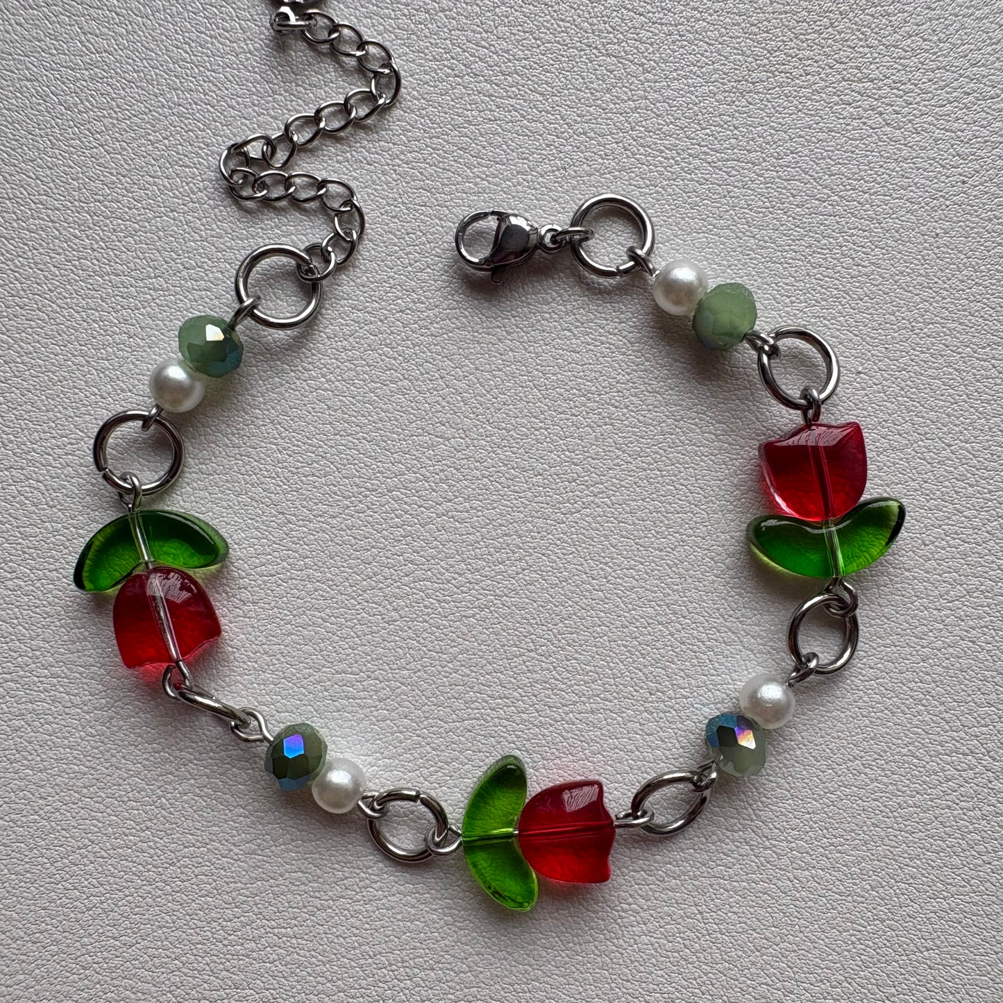 red tulip bracelet- silver