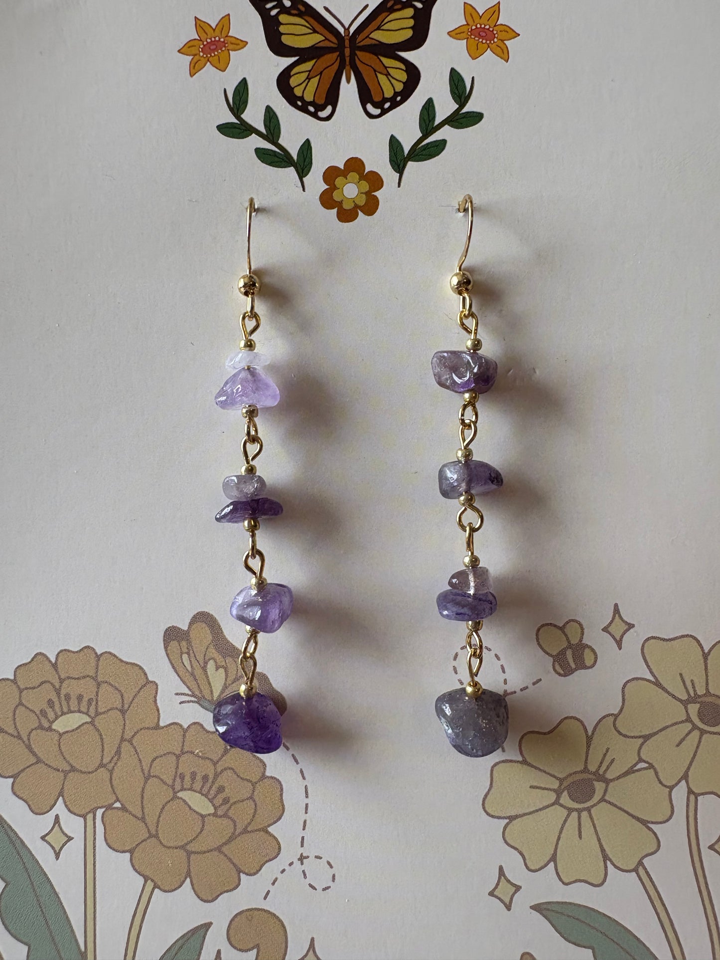 purple crystal drop dangle earrings