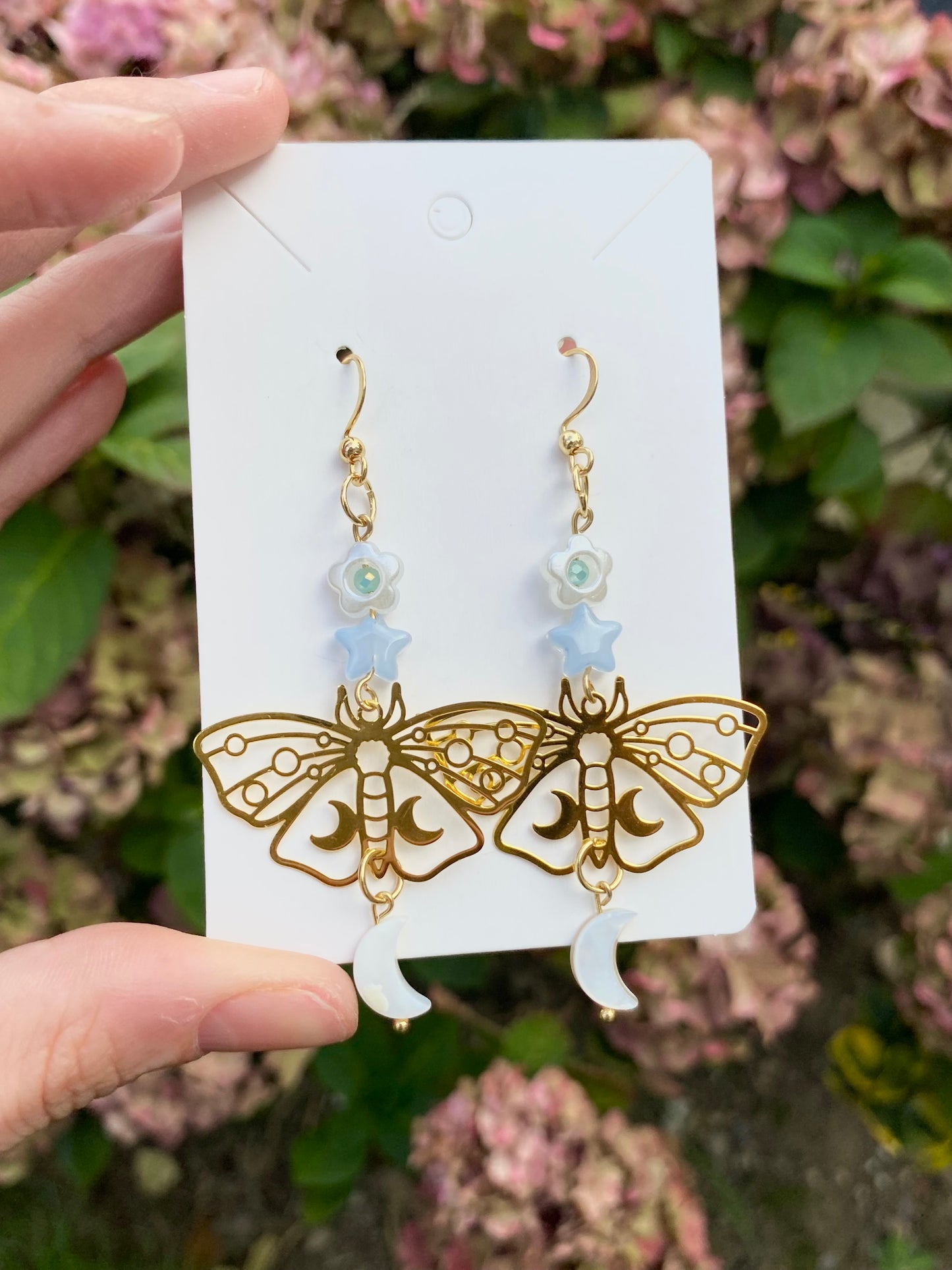 pearlescent moon moth earrings