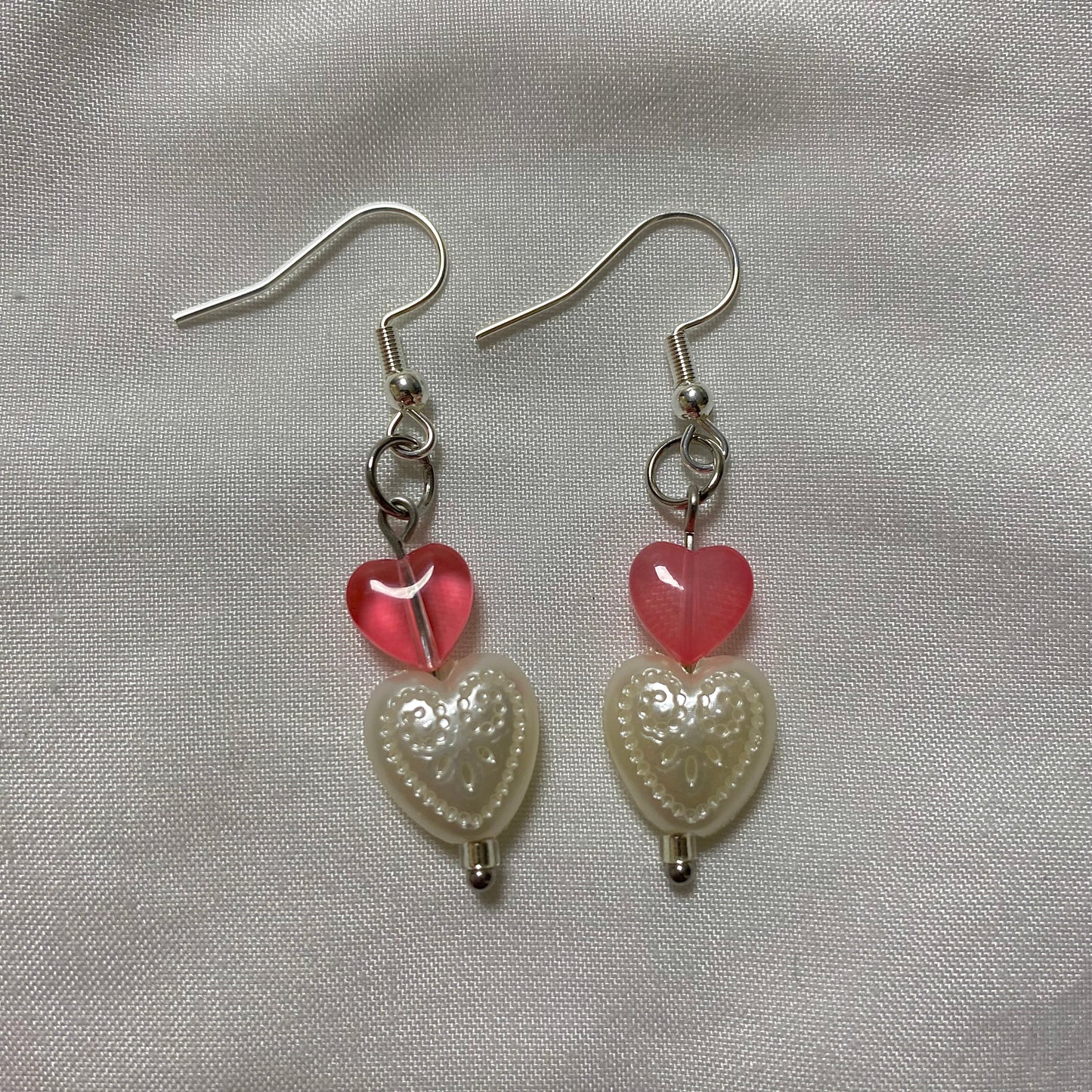 silver pearl heart earrings