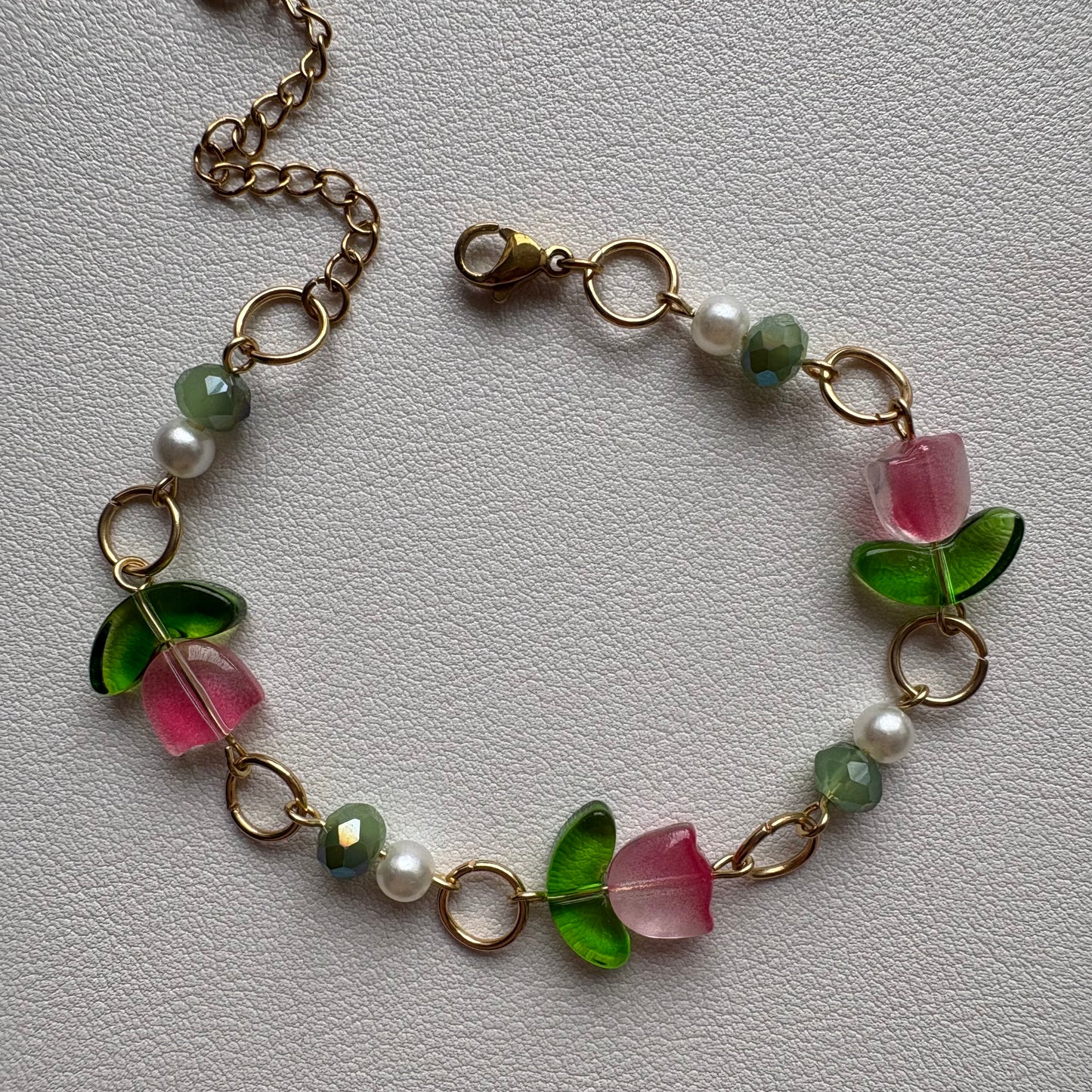 pink tulip bracelet- gold
