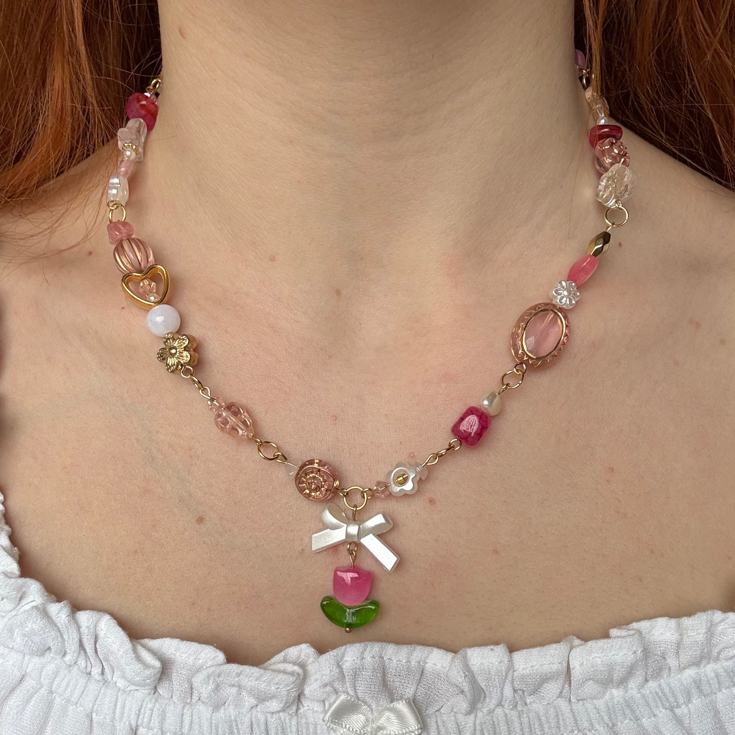 pink valentines necklace