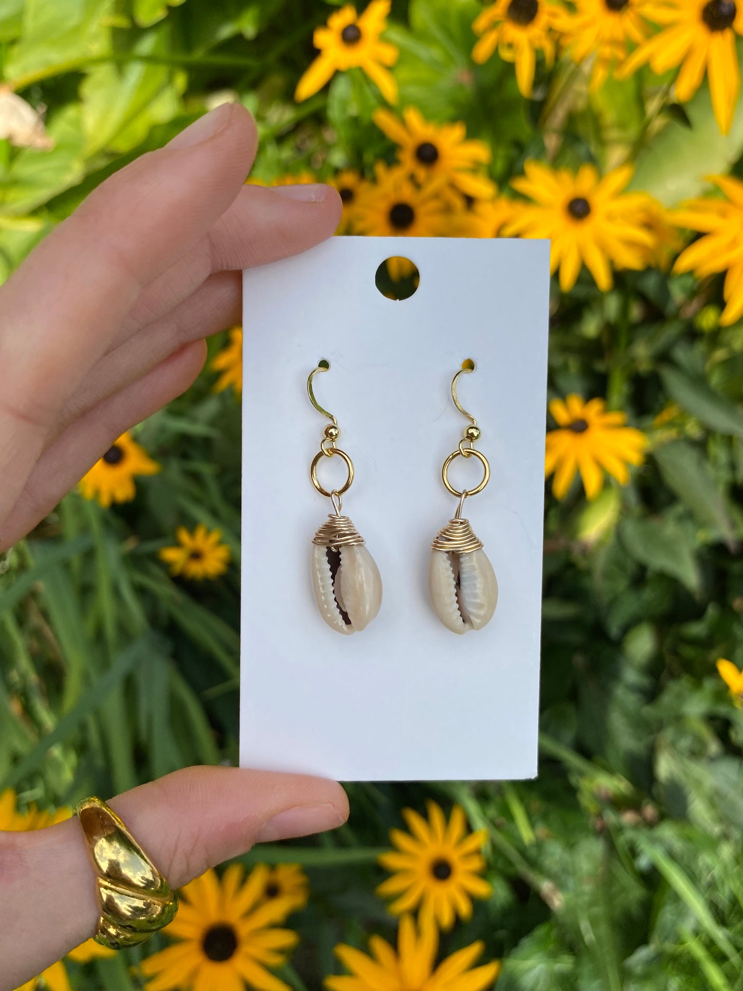dainty gold shell earrings