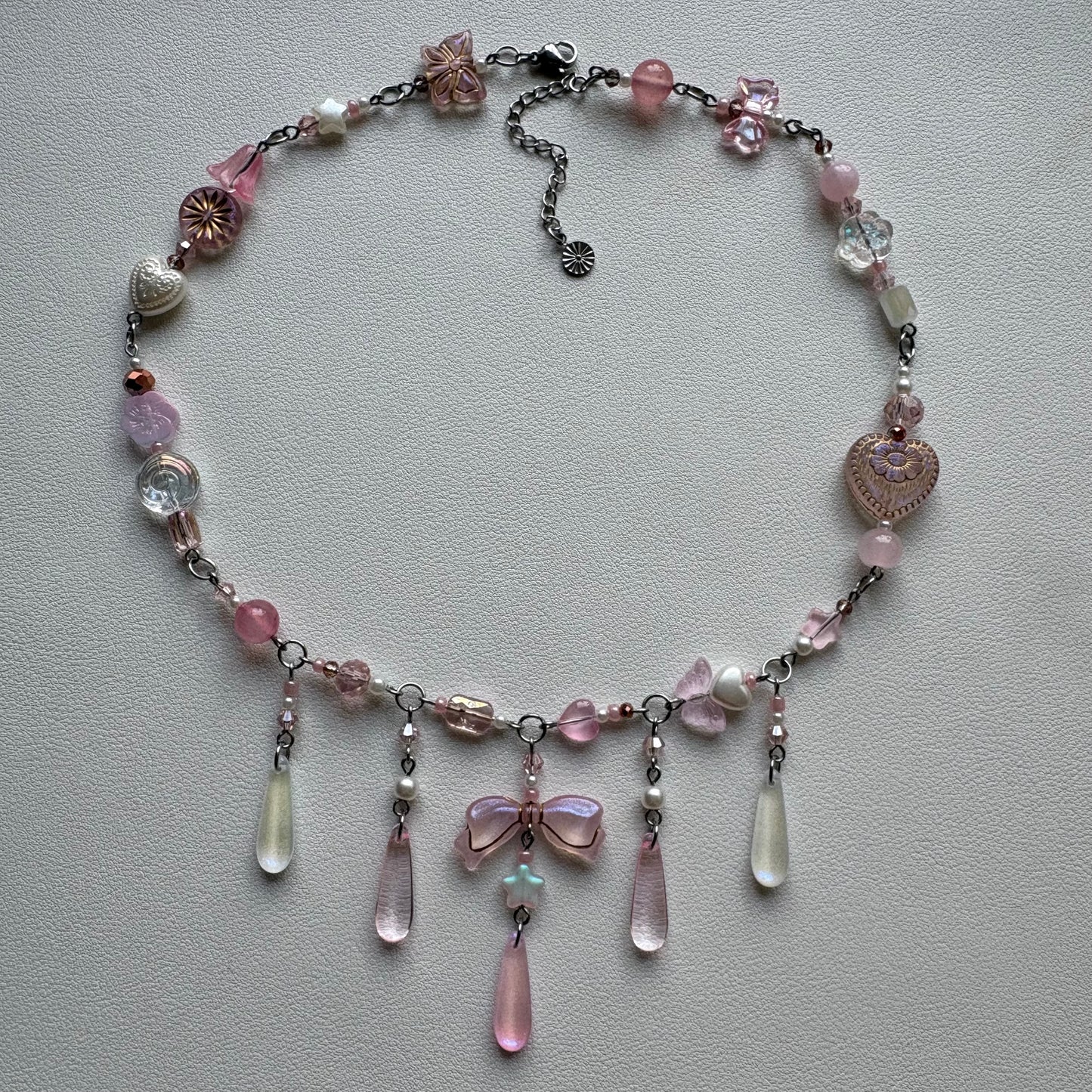 silver pink pony club necklace