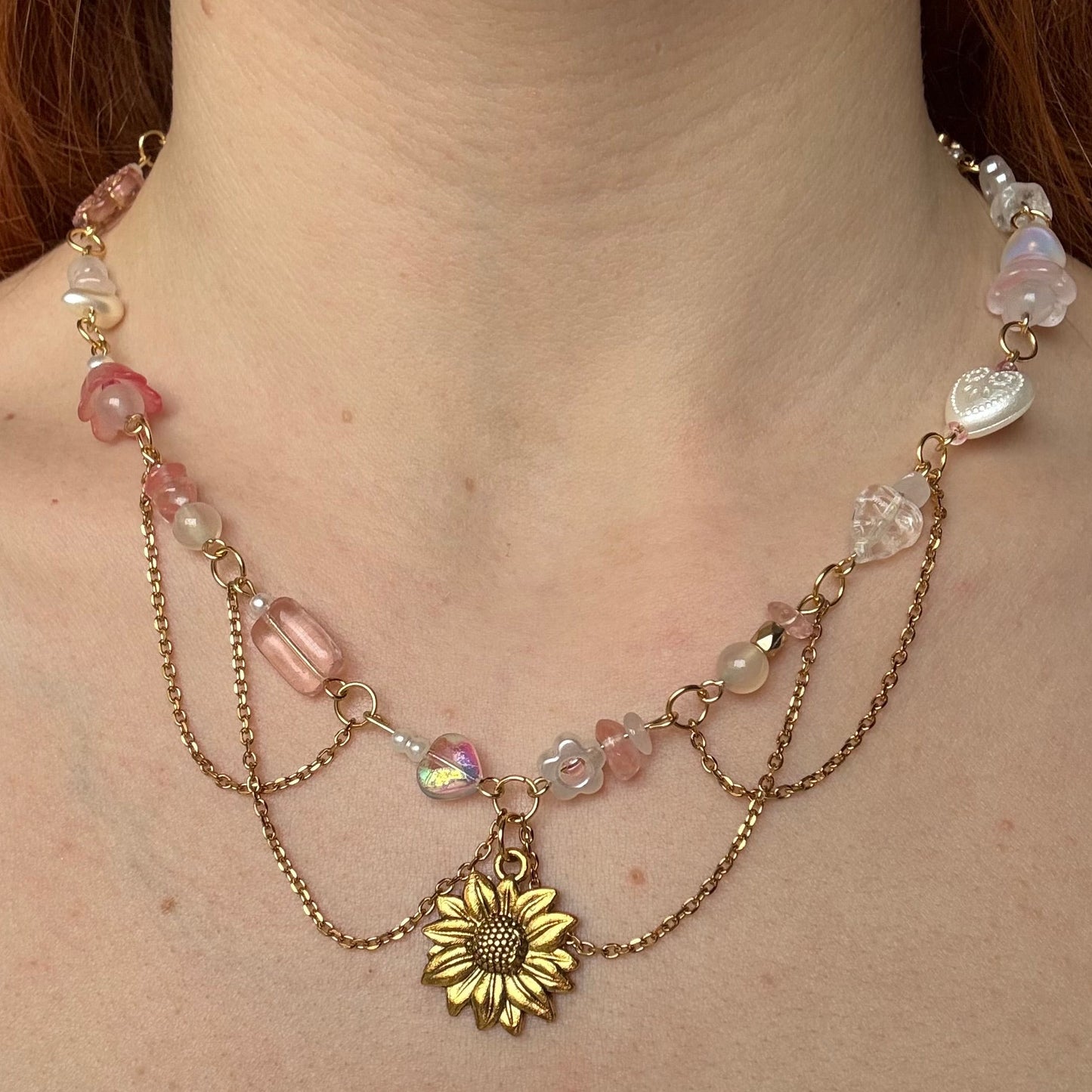 pink sunflower necklace