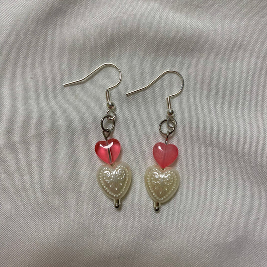 silver pearl heart earrings