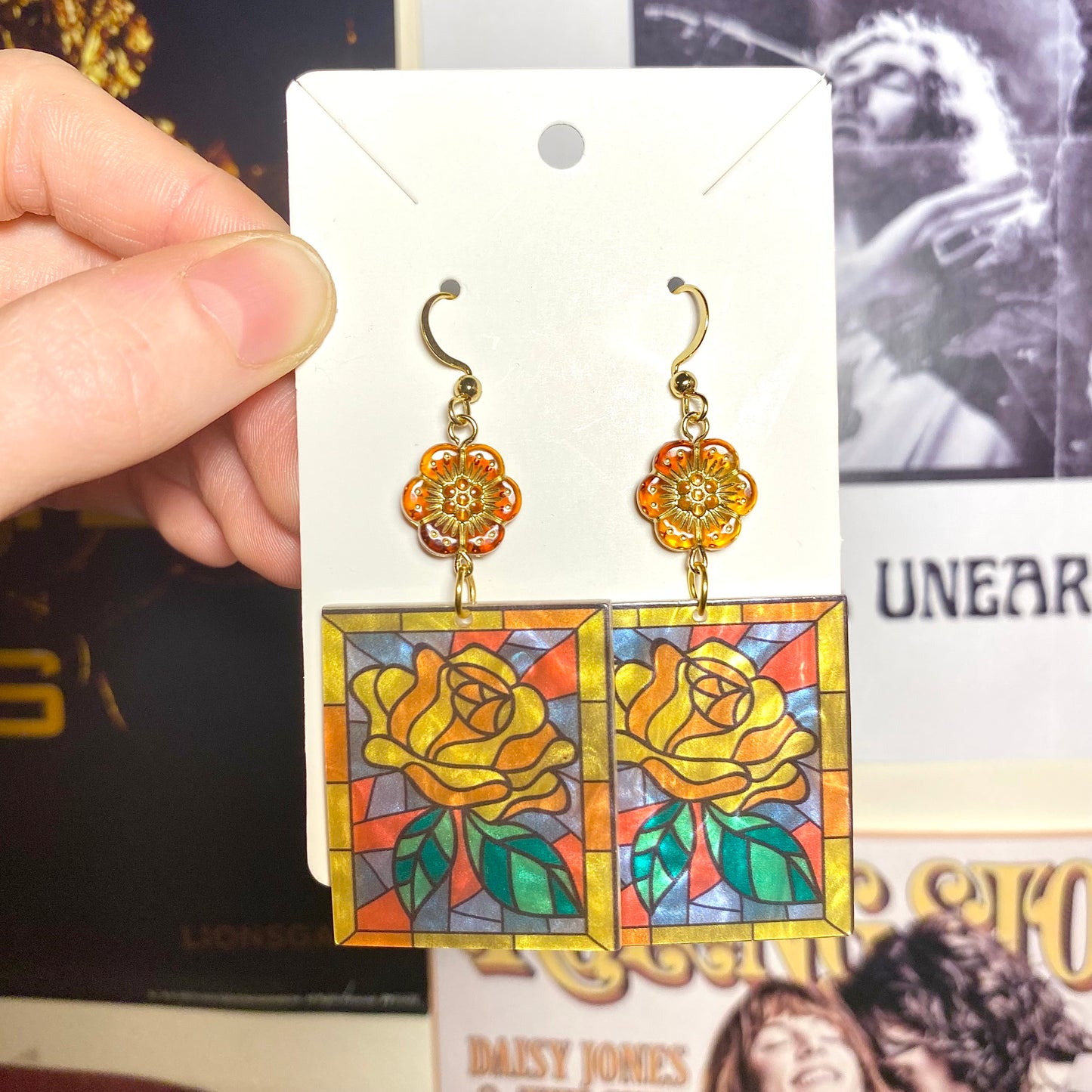 retro rose earrings