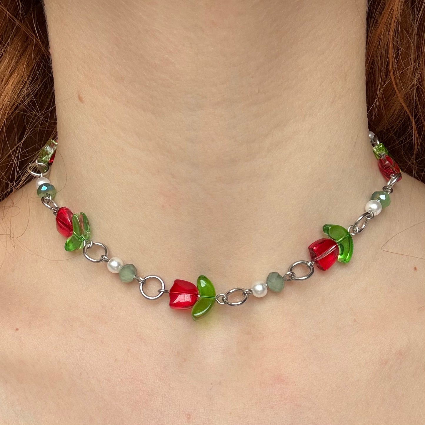 red tulip choker- silver