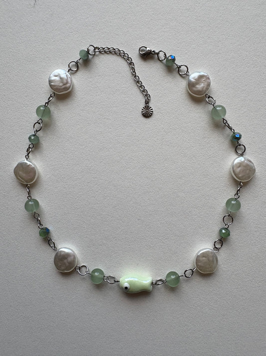 green ceramic fish necklace