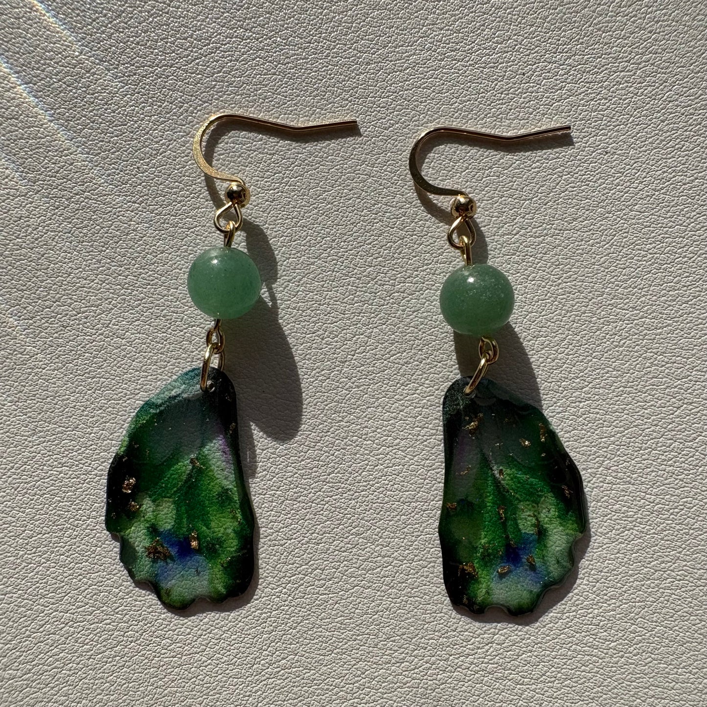 green butterfly wing earrings