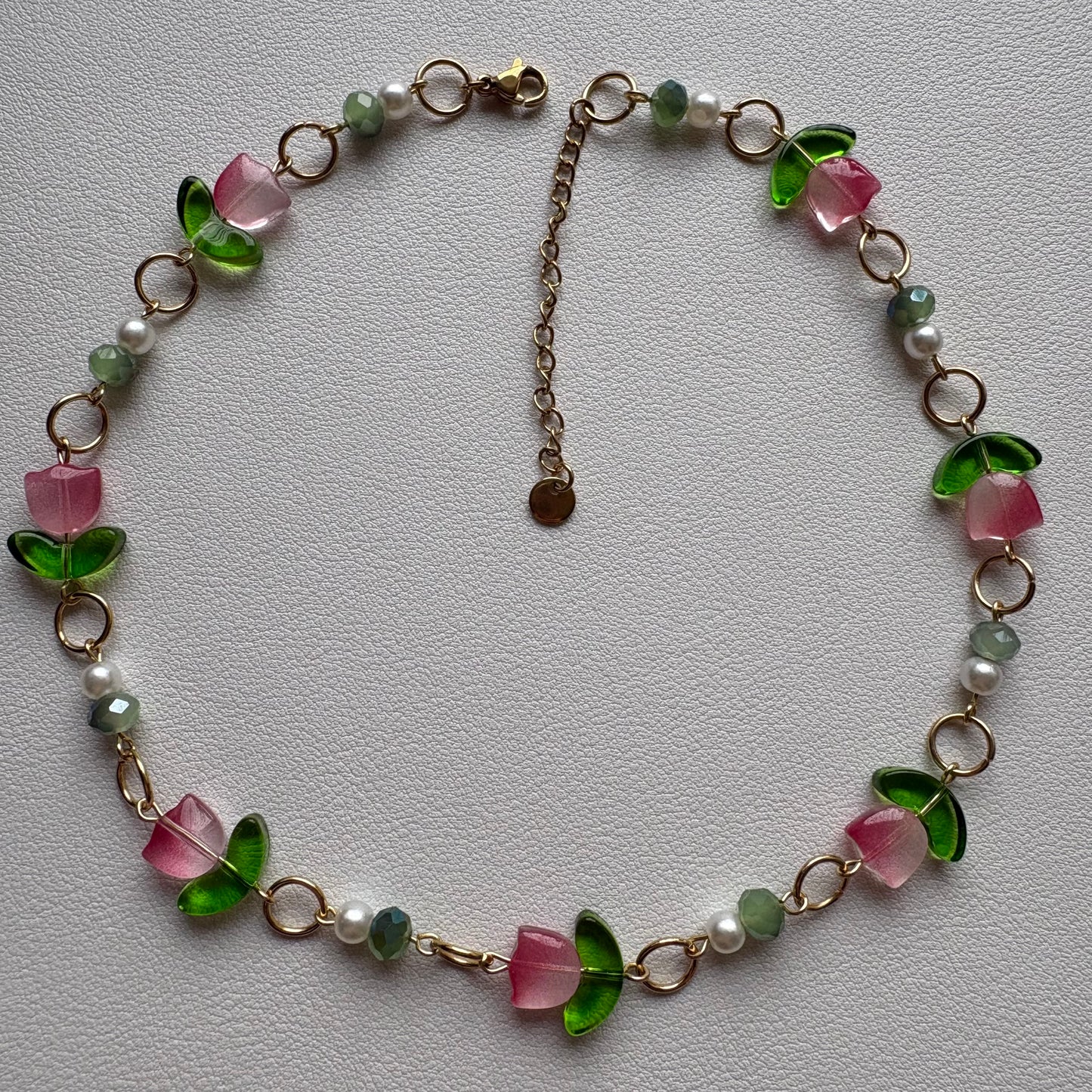 pink tulip choker- gold