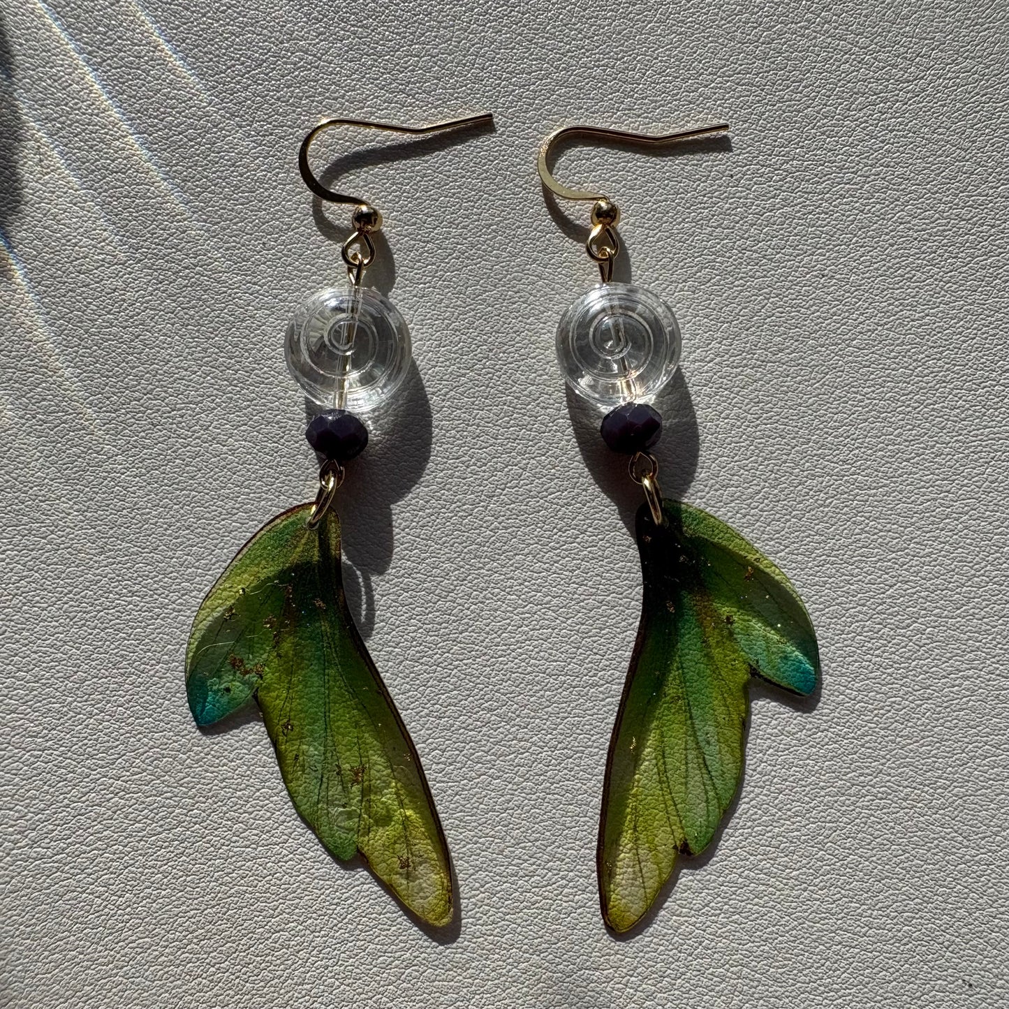 green swirl butterfly wing earrings