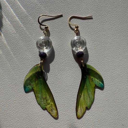 green swirl butterfly wing earrings