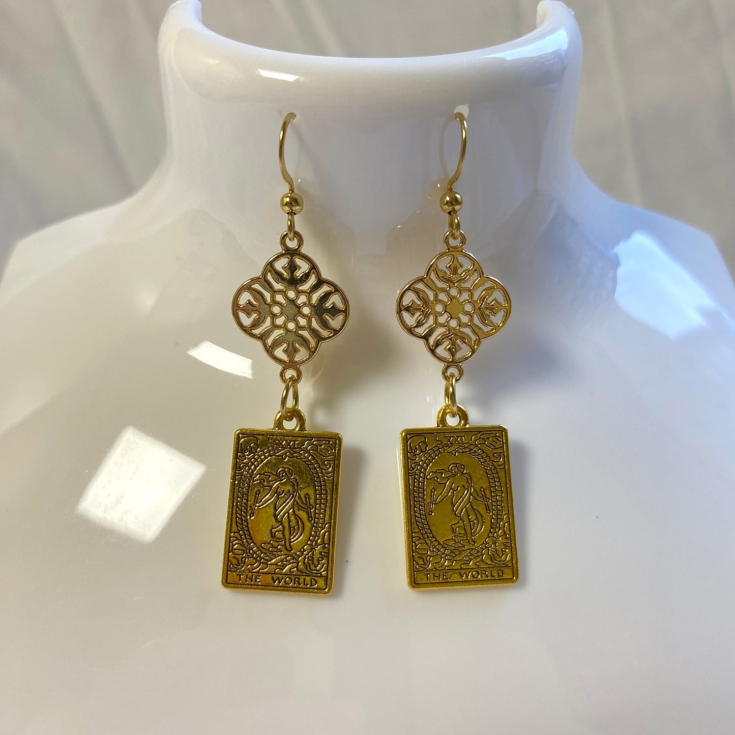 the world tarot card vintage style earrings