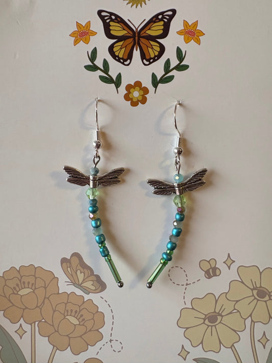green dragonfly earrings
