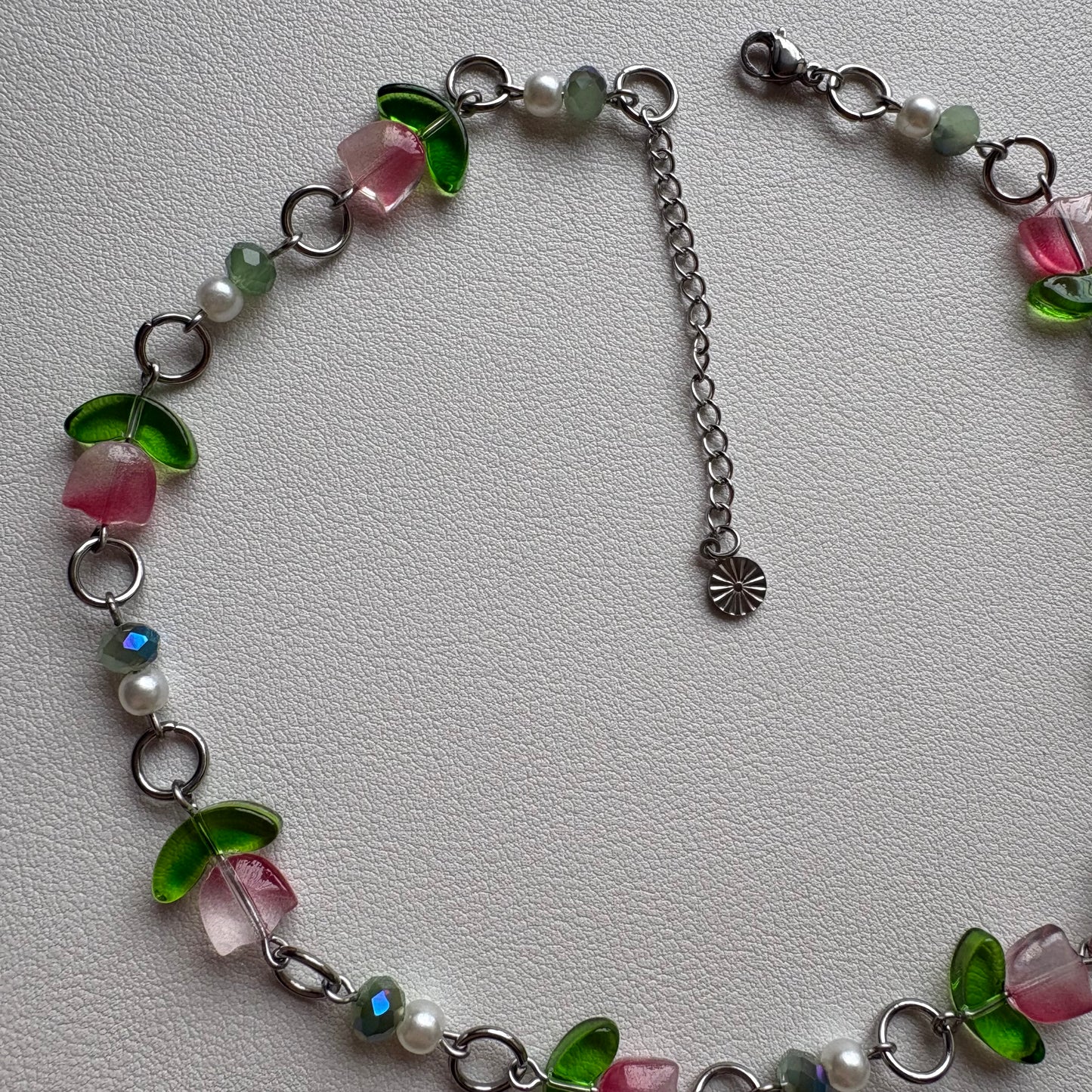 pink tulip choker- silver
