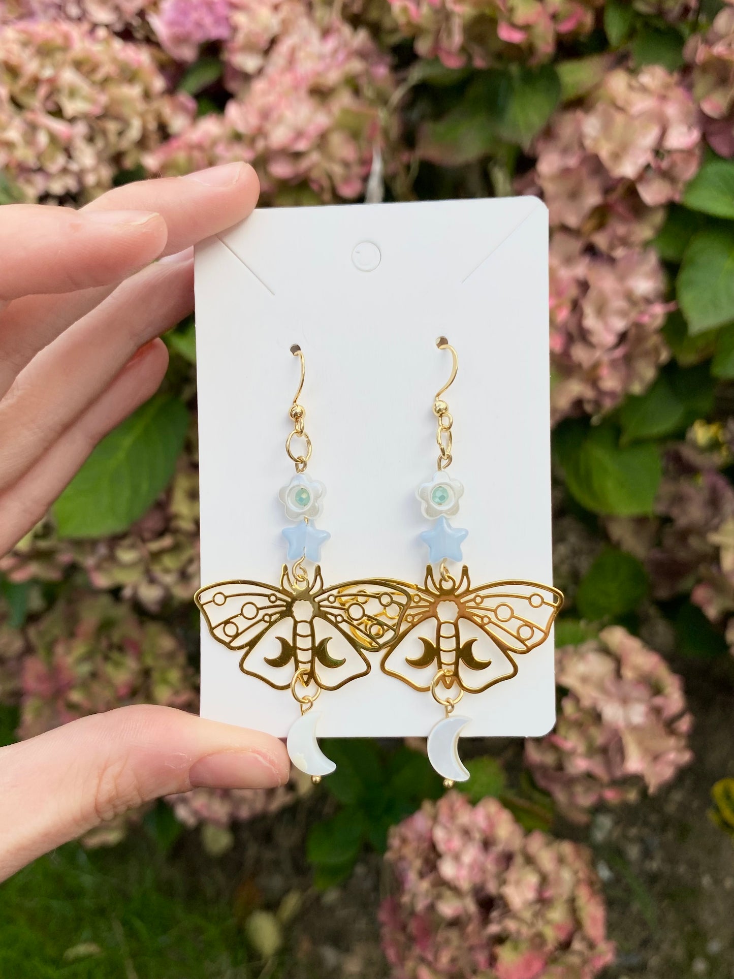 pearlescent moon moth earrings