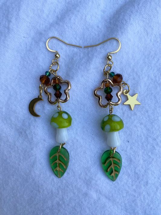 mushroom garden earrings