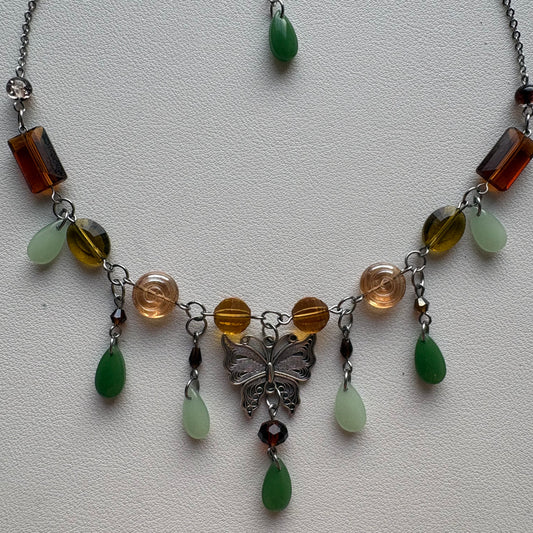 brown and green butterfly necklace