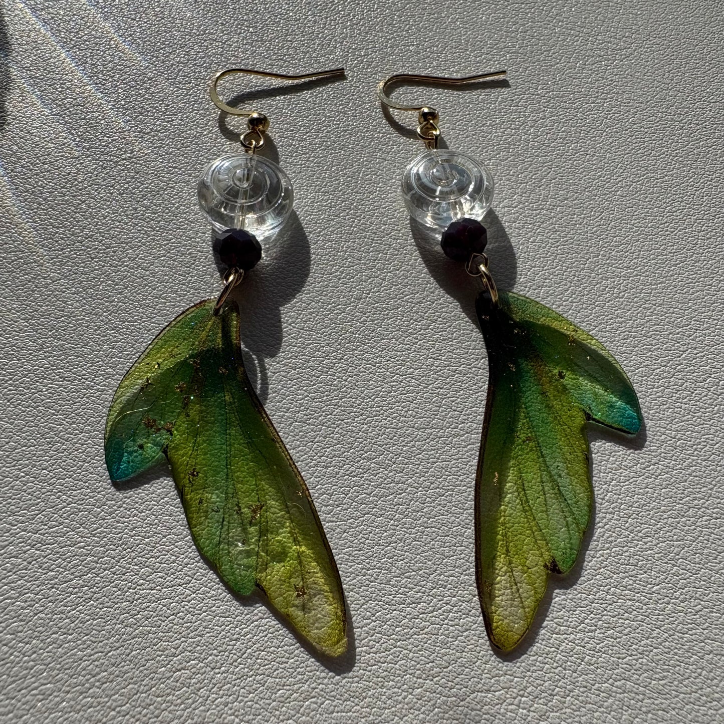 green swirl butterfly wing earrings