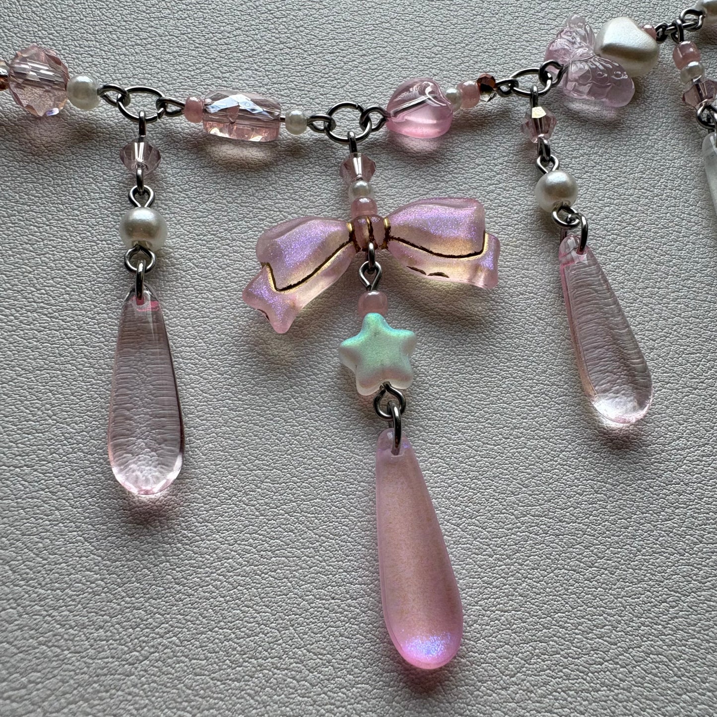silver pink pony club necklace