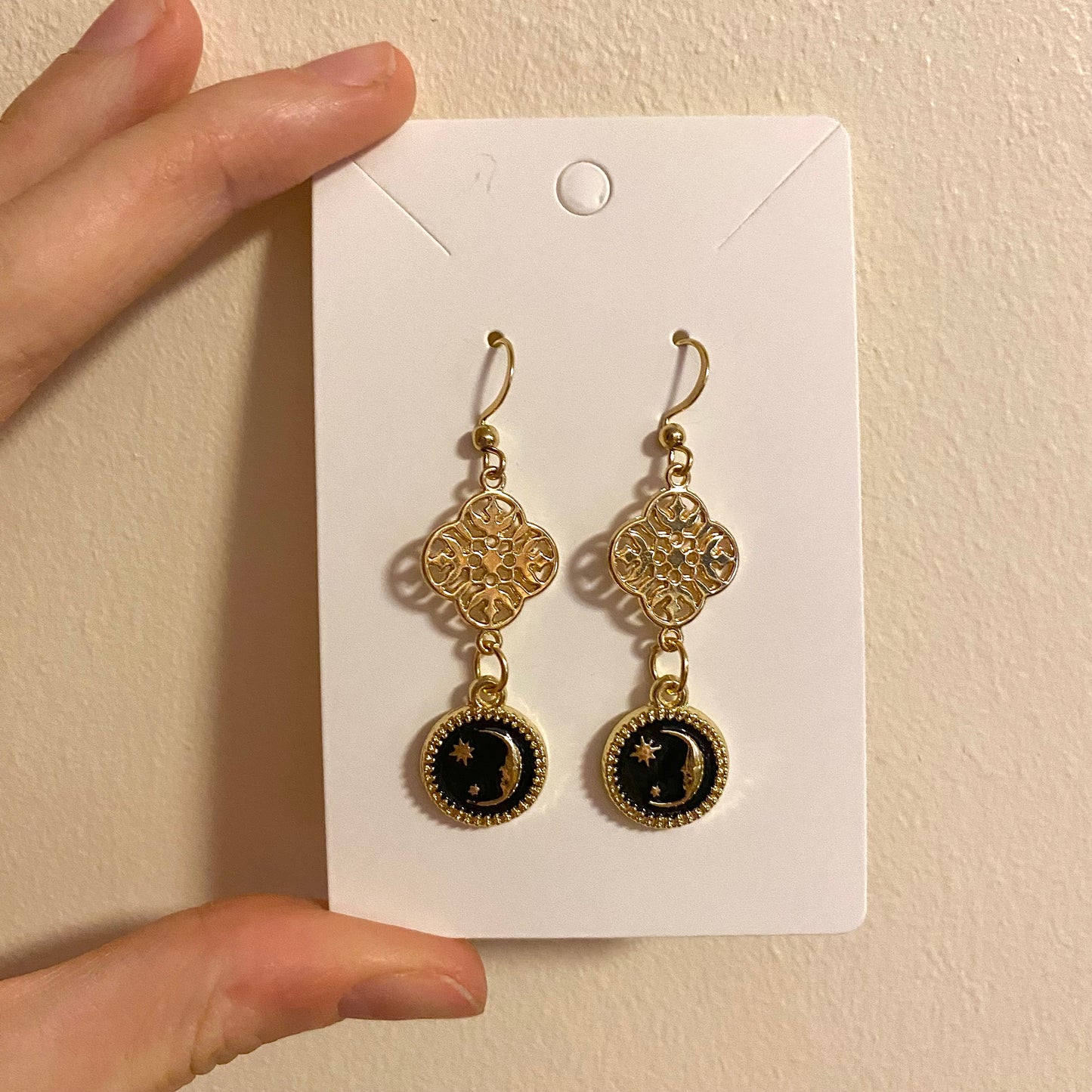 black royal moon earrings