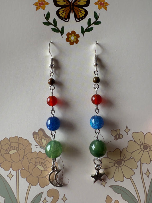 silver sparkling solar system earrings