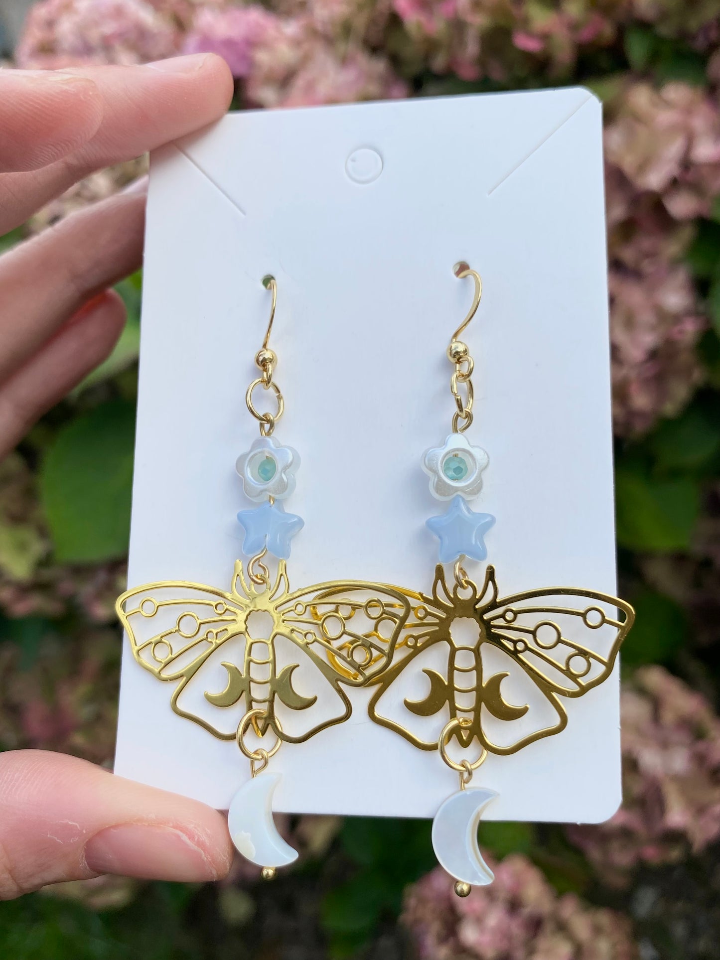 pearlescent moon moth earrings