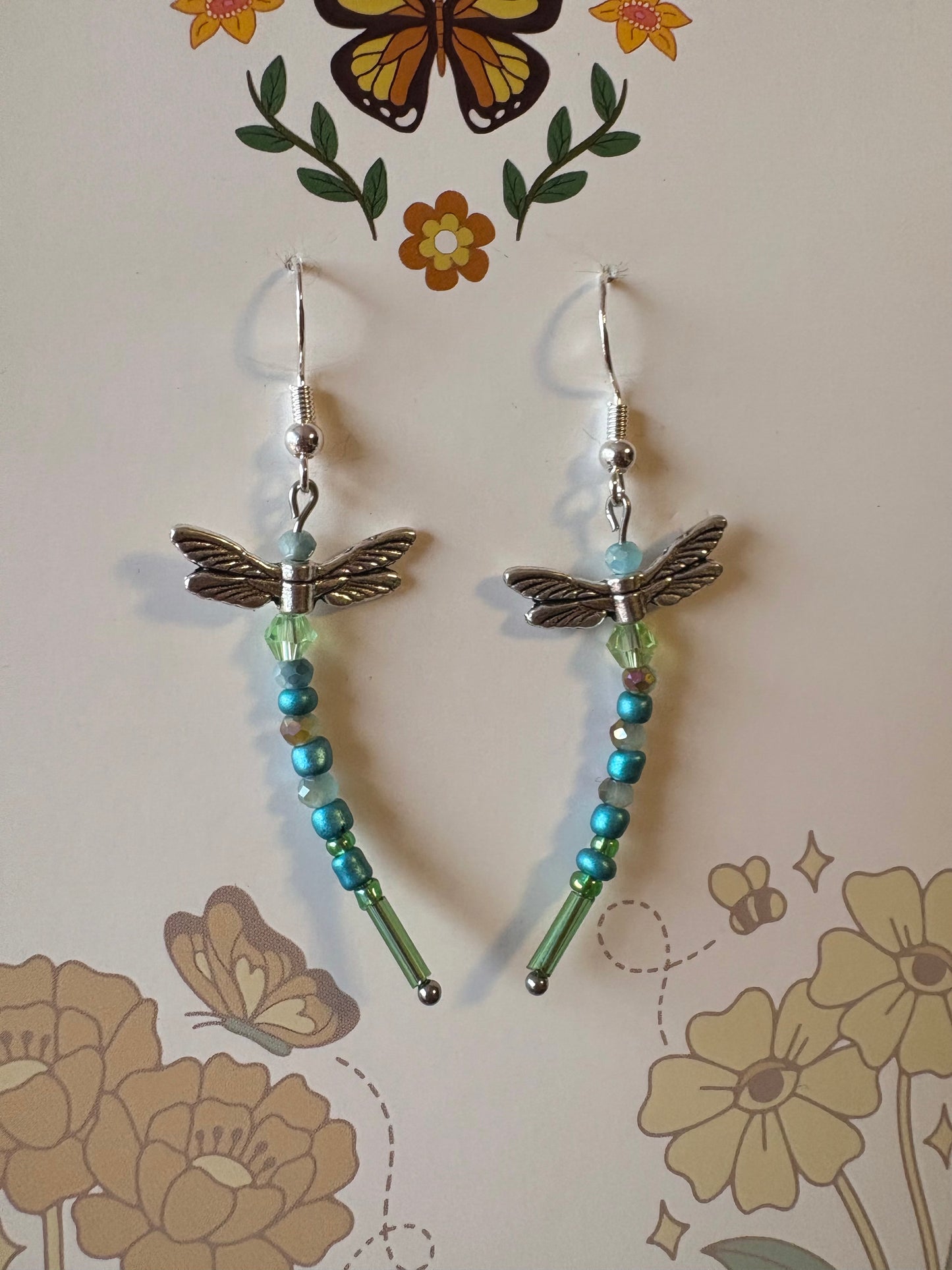 green dragonfly earrings