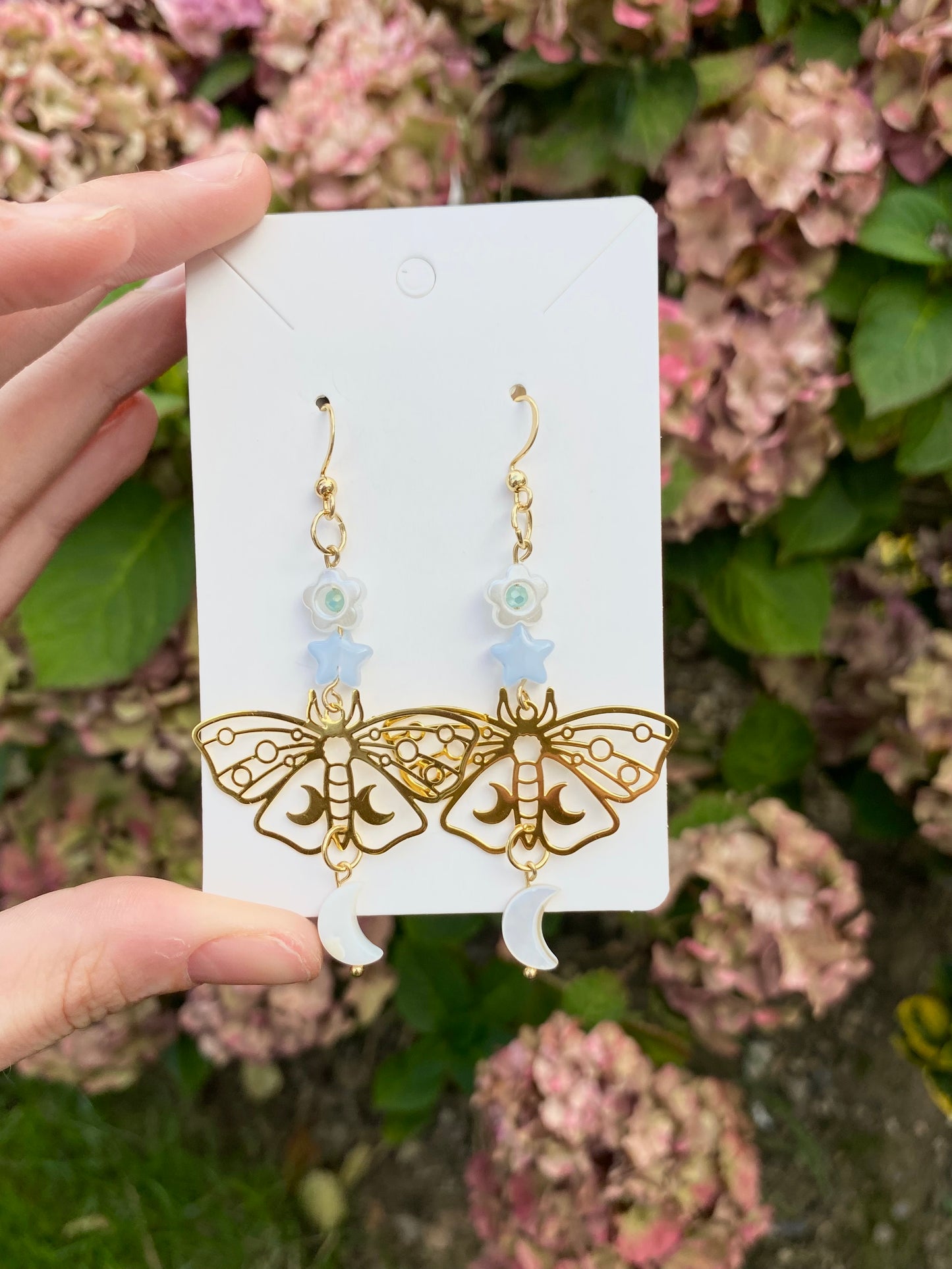 pearlescent moon moth earrings