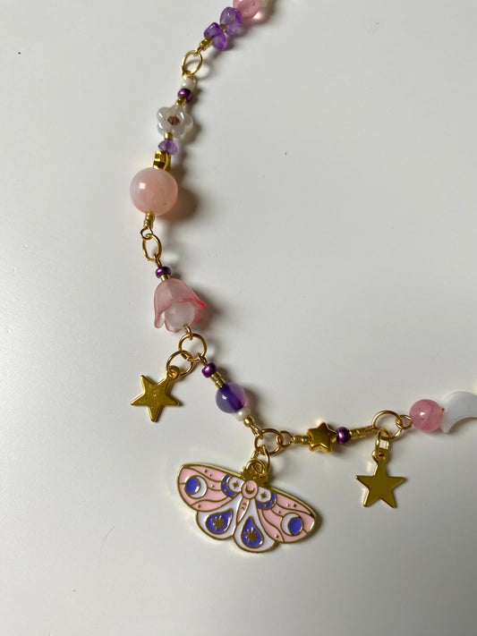 pink moth necklace