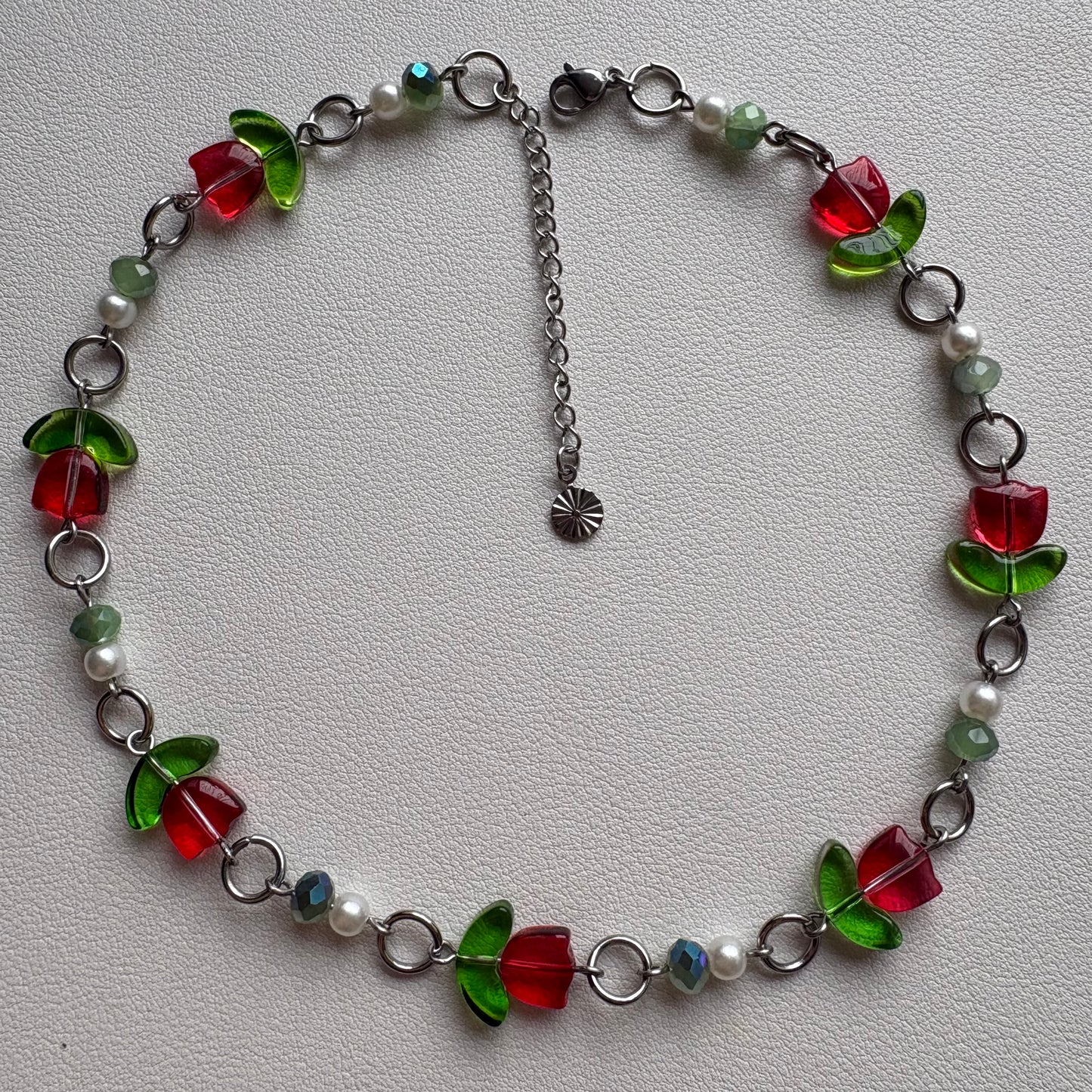 red tulip choker- silver