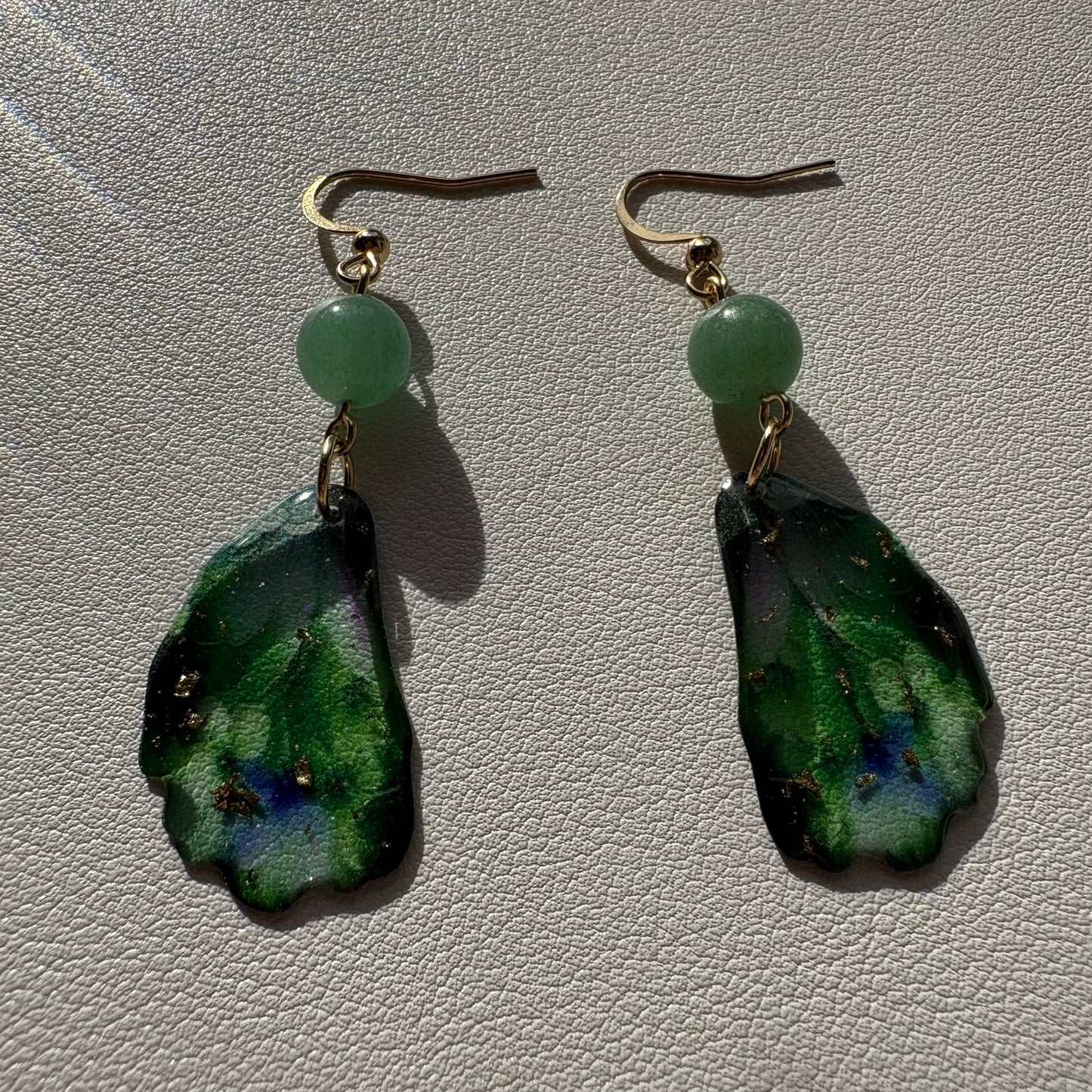 green butterfly wing earrings