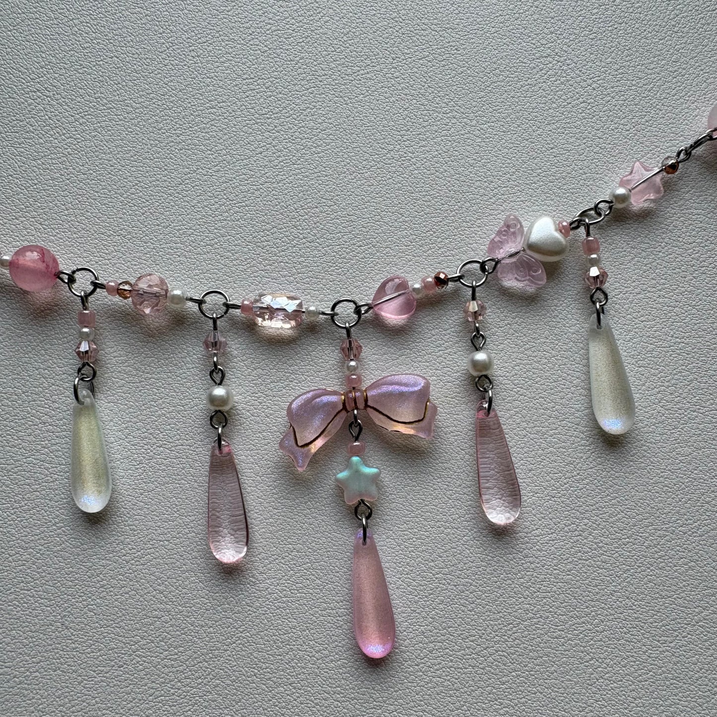silver pink pony club necklace