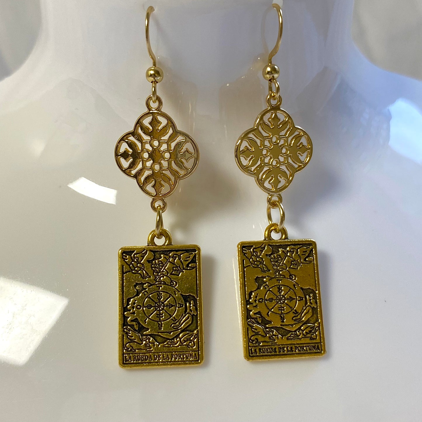 wheel of fortune tarot card vintage style earrings