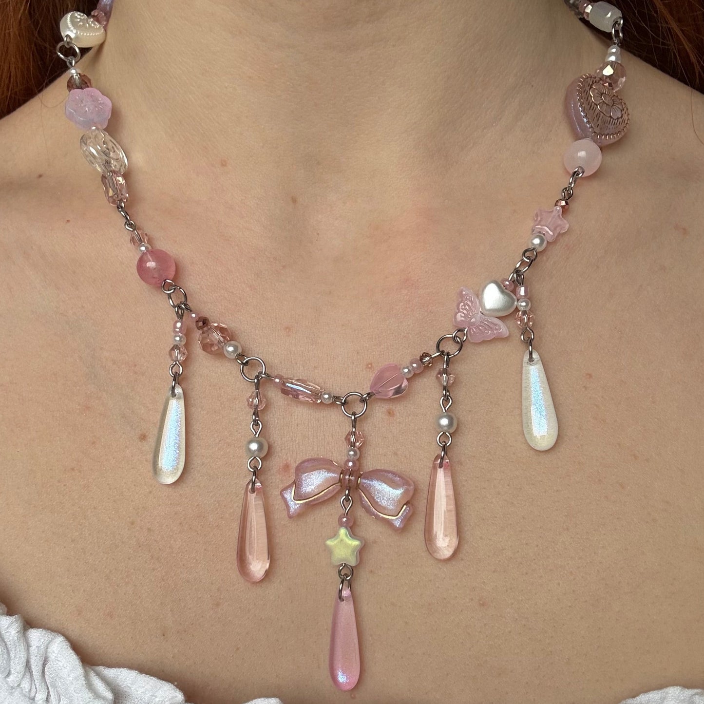 silver pink pony club necklace