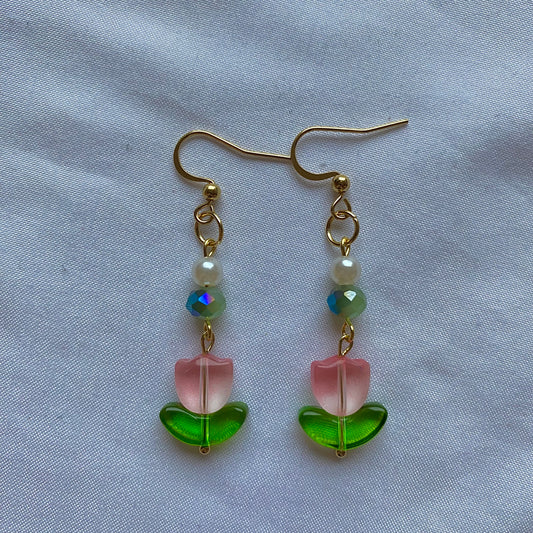 pink tulip earrings