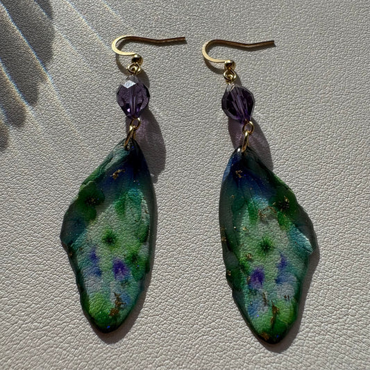 purple and green butterfly wing earrings