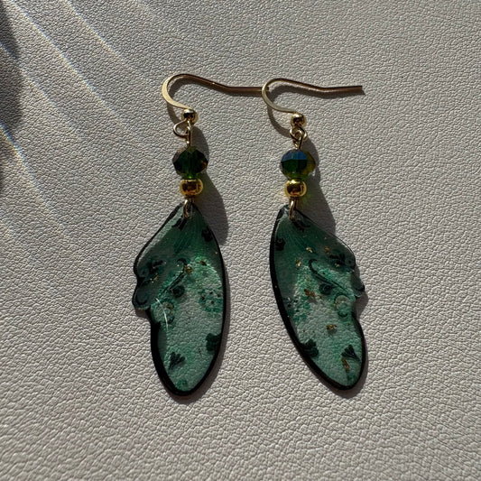 dark green butterfly wing earrings